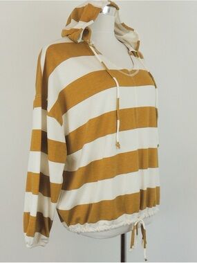 Aerie Striped Hooded Pullover in Mustard and Cream